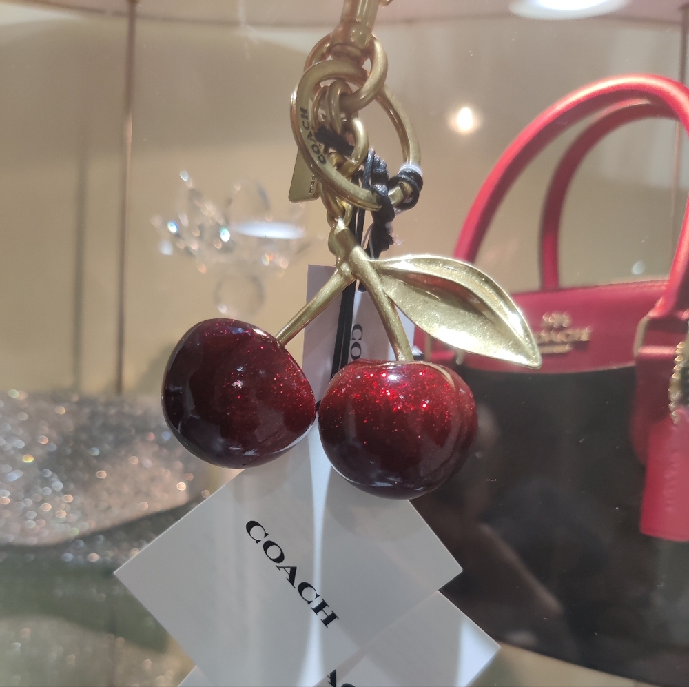 New! Sweet Red ♥️ Coach Cherry 🍒 Bag Charm, style #77840 in Gold/Red - Picture 3 of 6